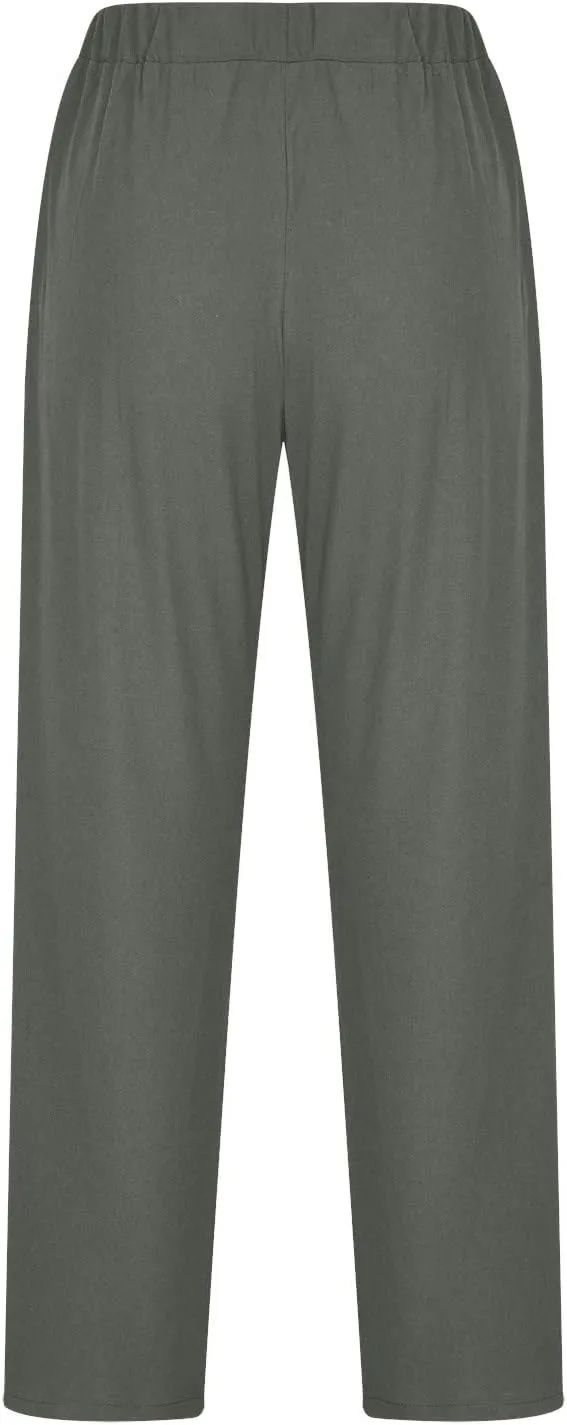 DASAYO Womens Lounge Cropped Pant Trousers Cotton Linen Button Crop Straight Pants Loose Trendy Spring Summer Trouser Bottoms