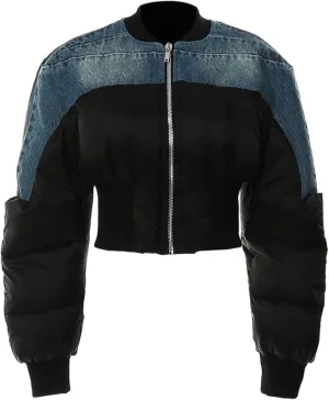 Dawery Blue Denim Short Casual Cotton-padded Coat Stand Collar Long Sleeve Women Parkas Autumn Winter