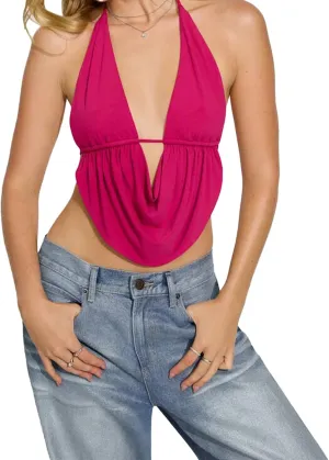 Deep V Neck Halter Tops for Women Sleeveless Tie Back Asymmetrical Hem Camisole Y2k Sexy Low Cut Backless Tank Top