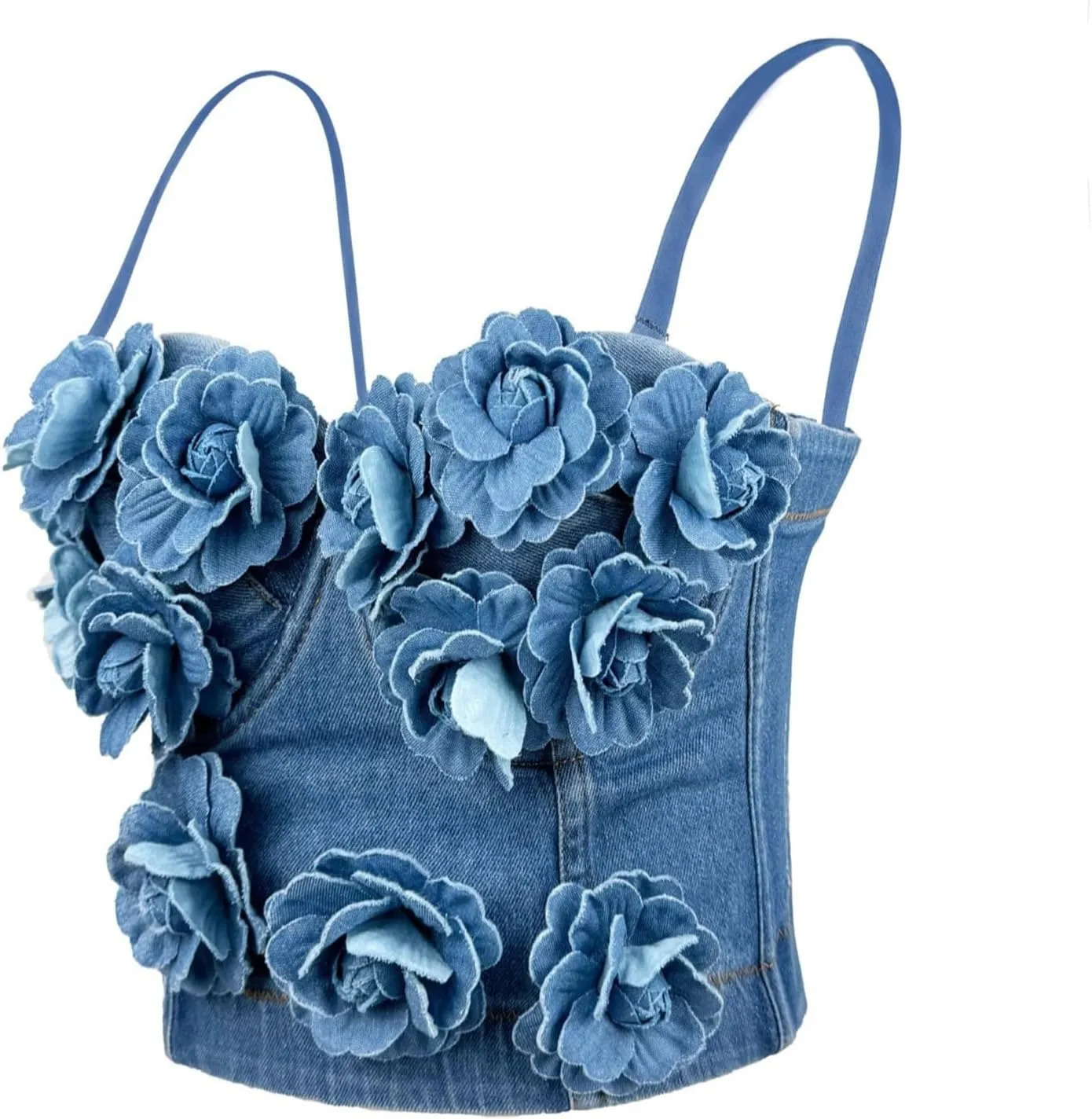 Denim Beaded Rhinestone Diamond Corset Top for Women Sexy Glitter Shapewear Camisole Party Club Rave Festival Clothing