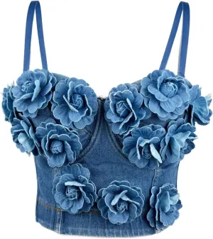 Denim Beaded Rhinestone Diamond Corset Top for Women Sexy Glitter Shapewear Camisole Party Club Rave Festival Clothing