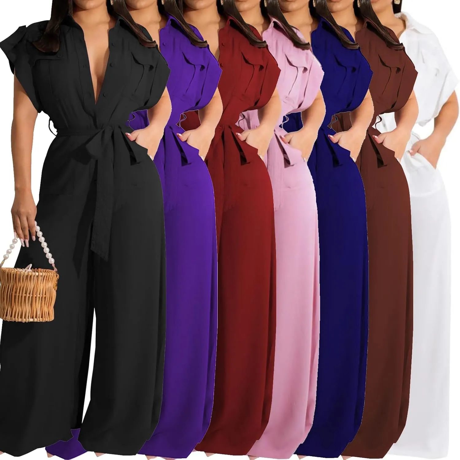 DinyIn Women's Elegant Off Shoulder Long Pants Sexy Bodycon Wide Leg Jumpsuits Club Rompers