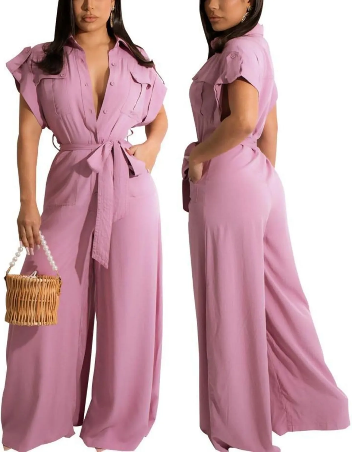 DinyIn Women's Elegant Off Shoulder Long Pants Sexy Bodycon Wide Leg Jumpsuits Club Rompers