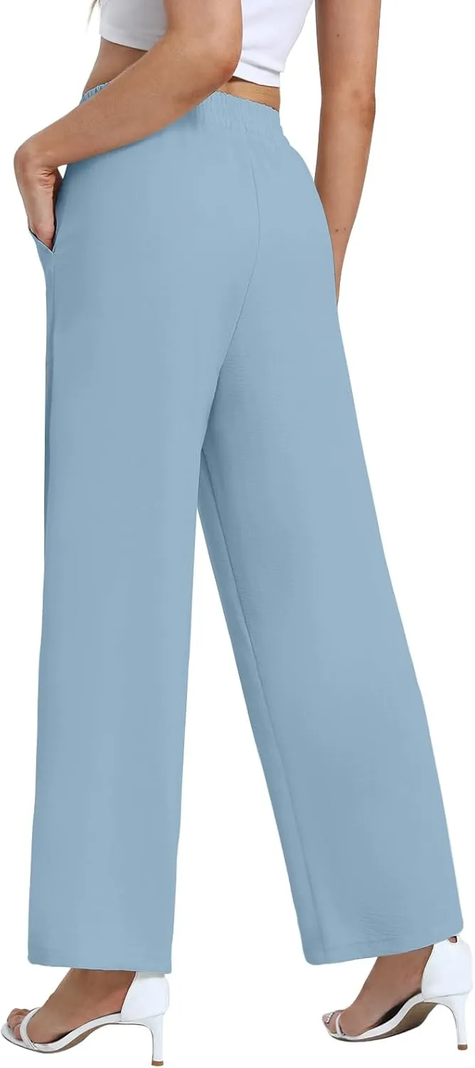DouBCQ Women's Wide Leg Pants High Waist Flowy Tie Knot Trousers Business Casual Pants with Pockets