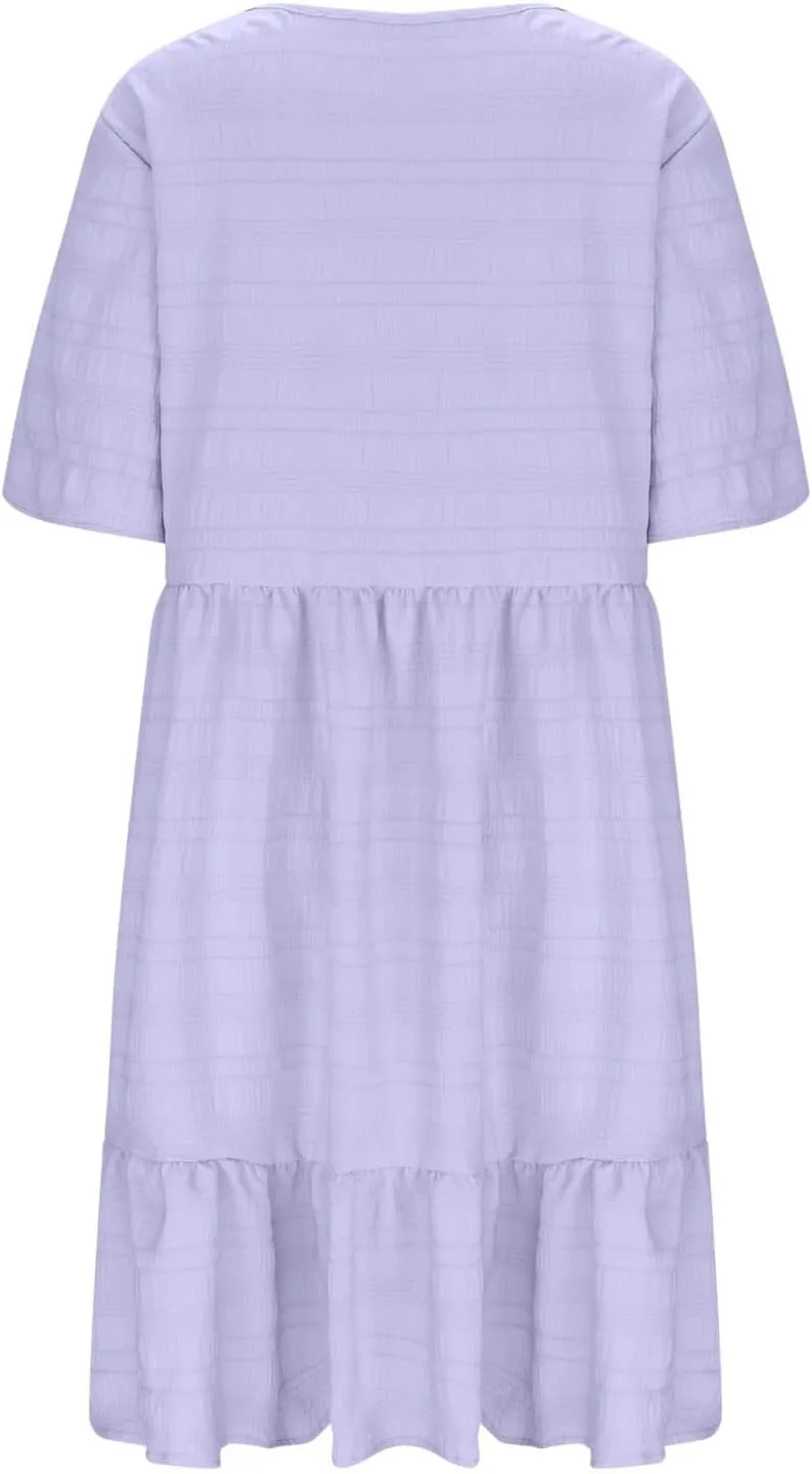 Dresses for Women 2025 Trendy Summer Beach Plus Size Midi Dresses for Curvy Women Short Sleeve Vacation Dress