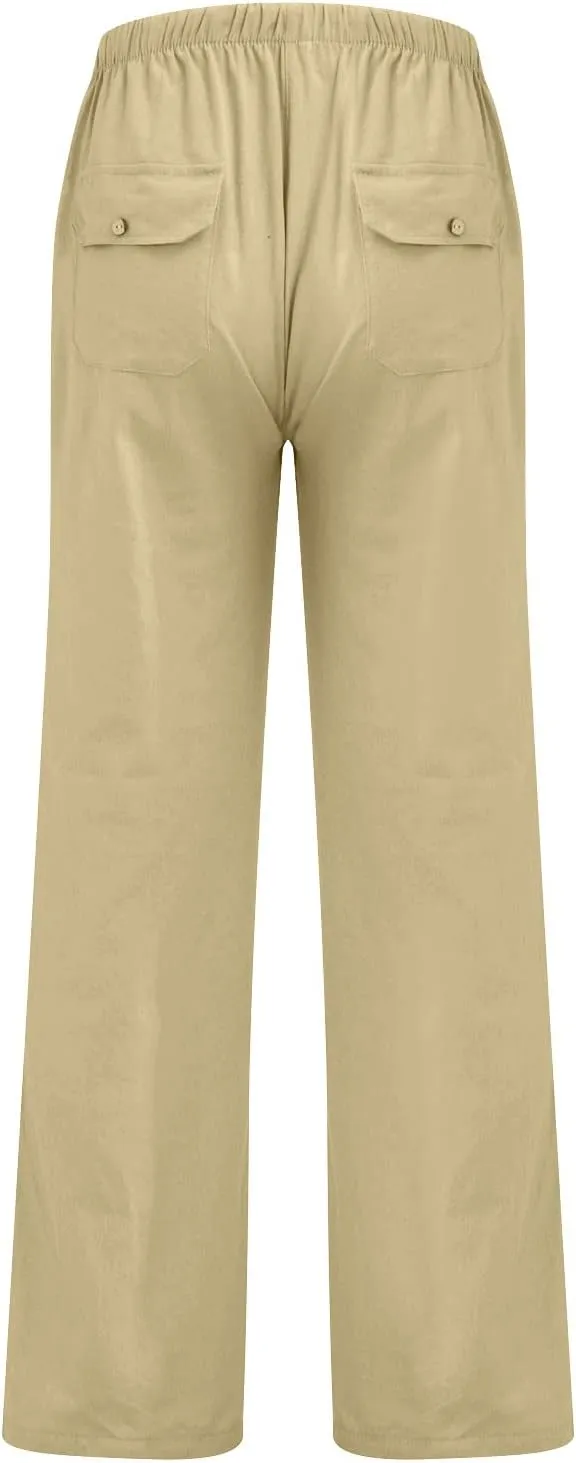 DuDubaby Denim Pants Men's Casual Loose and Comfortable Casual Pants Cotton Linen Printed Drawstring Trousers Long Yoga Pants