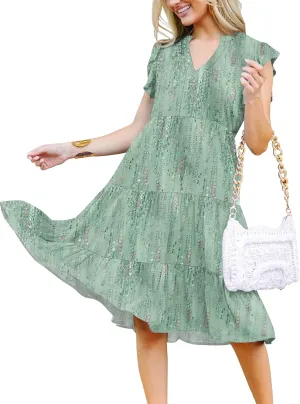 ETCYY Sundresses for Women 2025 Vacation Ruffle Tiered Beach Cover Ups Boho Floral Print Casual Summer Midi Dress
