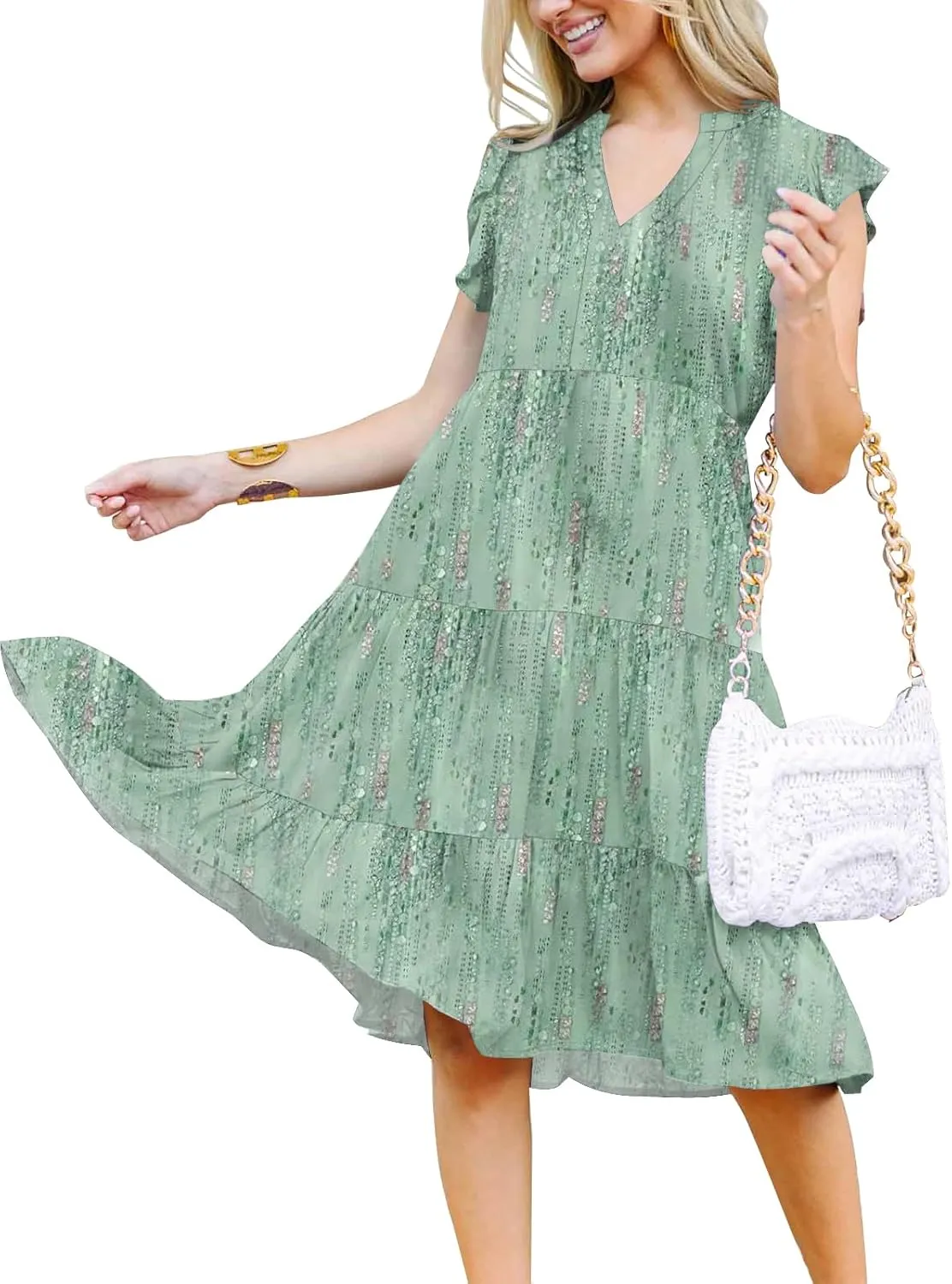 ETCYY Sundresses for Women 2025 Vacation Ruffle Tiered Beach Cover Ups Boho Floral Print Casual Summer Midi Dress