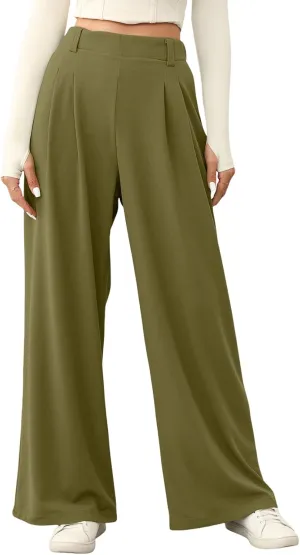 EVALESS Women's Wide Leg Pants Elastic High Waisted Waffle Knit Casual Palazzo Pants Trousers with Pockets