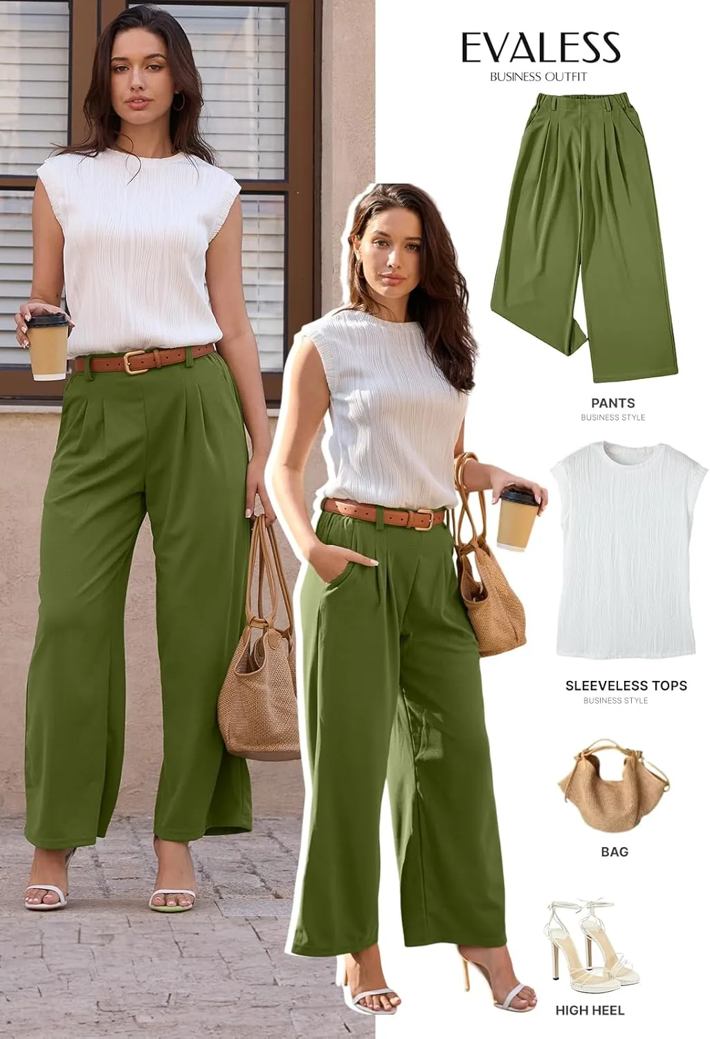 EVALESS Women's Wide Leg Pants Elastic High Waisted Waffle Knit Casual Palazzo Pants Trousers with Pockets