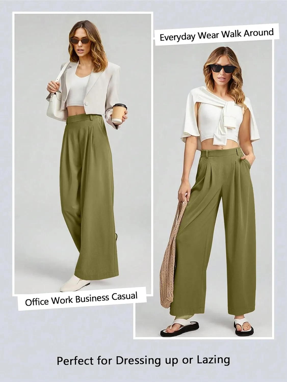 EVALESS Women's Wide Leg Pants Elastic High Waisted Waffle Knit Casual Palazzo Pants Trousers with Pockets