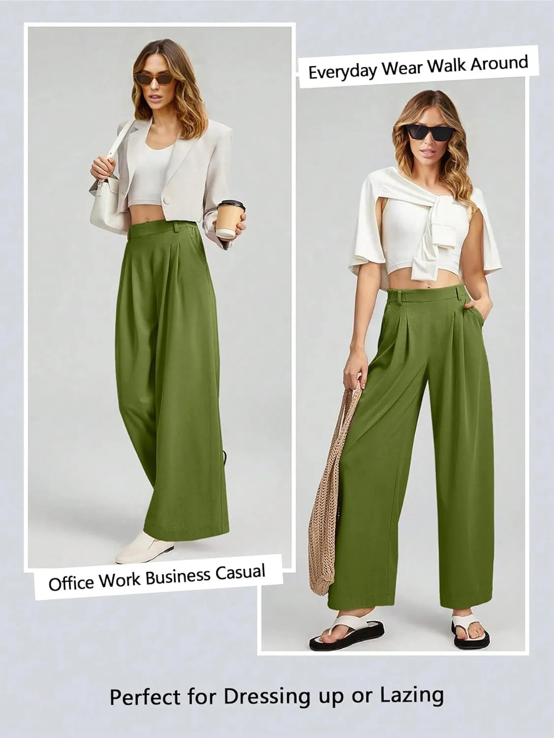 EVALESS Women's Wide Leg Pants Elastic High Waisted Waffle Knit Casual Palazzo Pants Trousers with Pockets