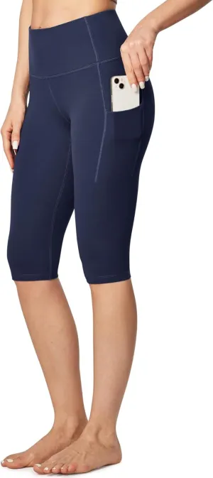 Ewedoos Knee Length Leggings with Pockets Capri Pants for Women High Waist Yoga Pants for Casual Summer Yoga Workout
