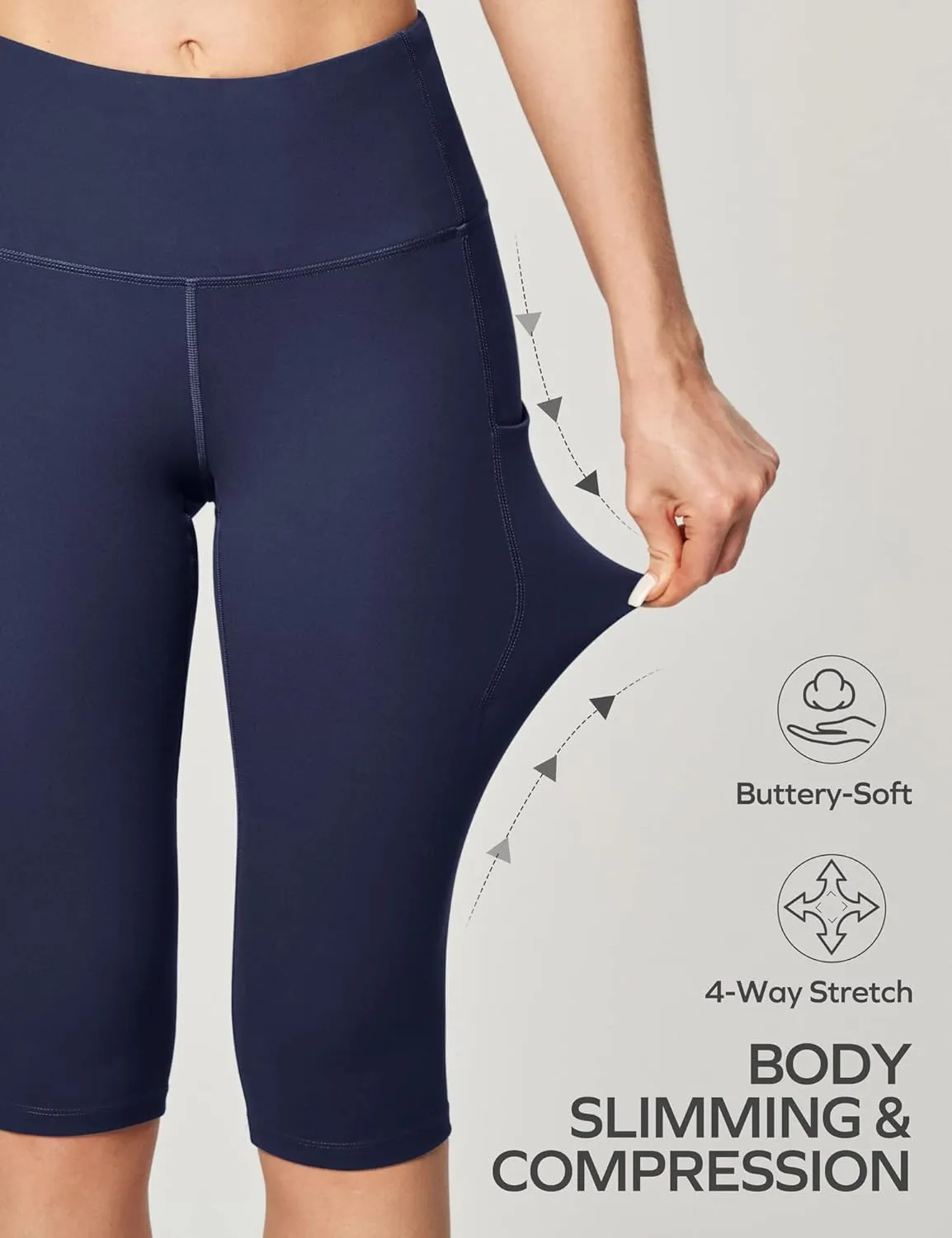 Ewedoos Knee Length Leggings with Pockets Capri Pants for Women High Waist Yoga Pants for Casual Summer Yoga Workout