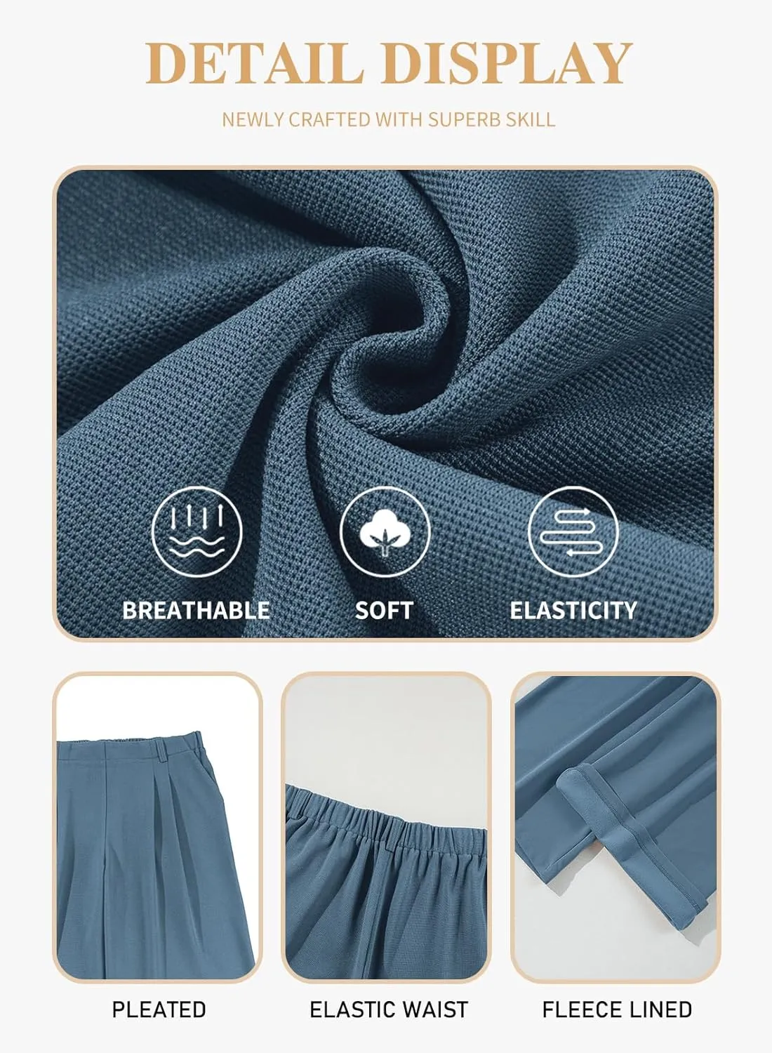 Eytino Womens Plus Size Wide Leg Dress Pants Elastic High Waisted Casual Waffle Palazzo Pants Trousers with Pockets(1X-5X)