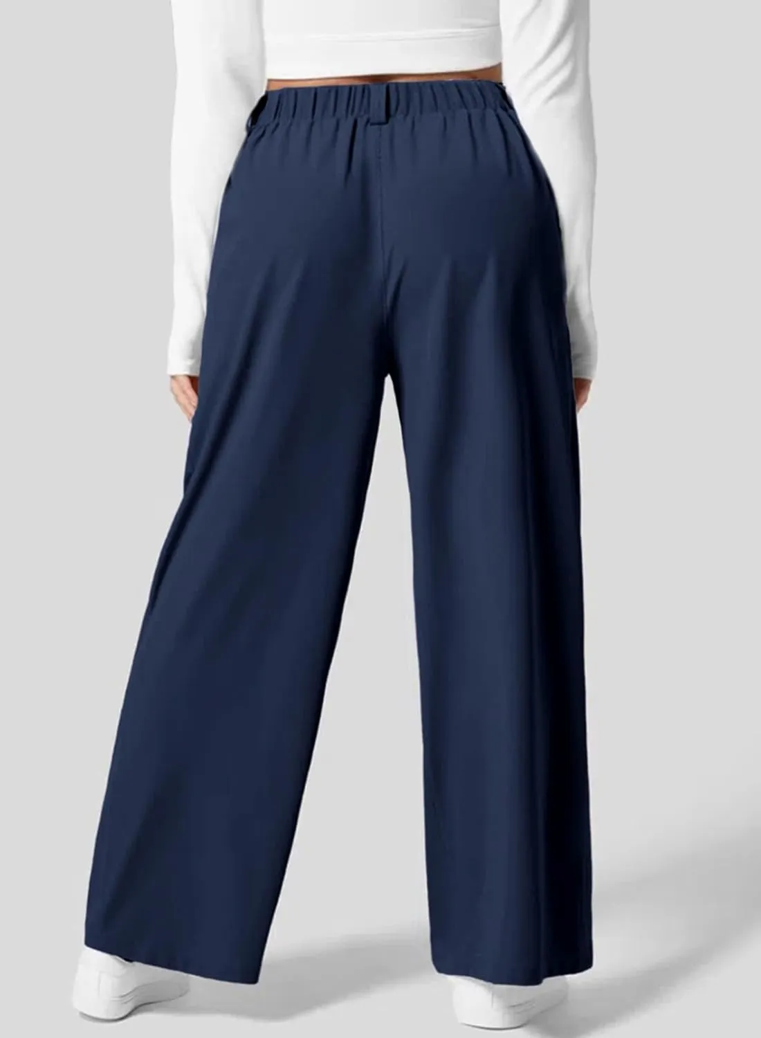 Eytino Womens Plus Size Wide Leg Dress Pants Elastic High Waisted Casual Waffle Palazzo Pants Trousers with Pockets(1X-5X)