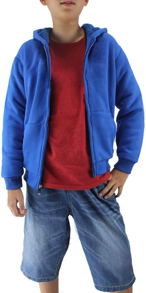 Facitisu Boys Fleece Hoodies Youth Sherpa Lined Full Zip Hooded Jacket Child Athletic Winter Warm Sweatshirts