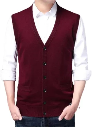 Fall V-Neck Knit Undershirt Men's Single-Breasted Wool Casual Men's Clothing