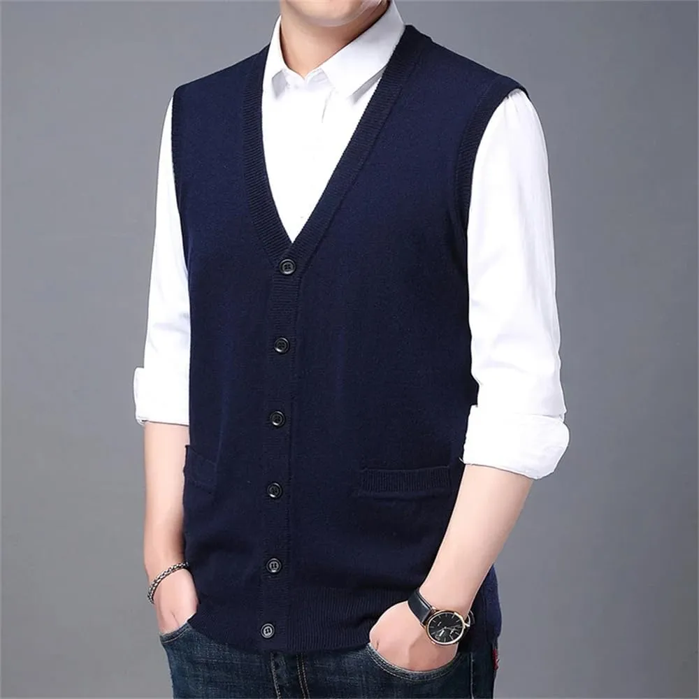 Fall V-Neck Knit Undershirt Men's Single-Breasted Wool Casual Men's Clothing