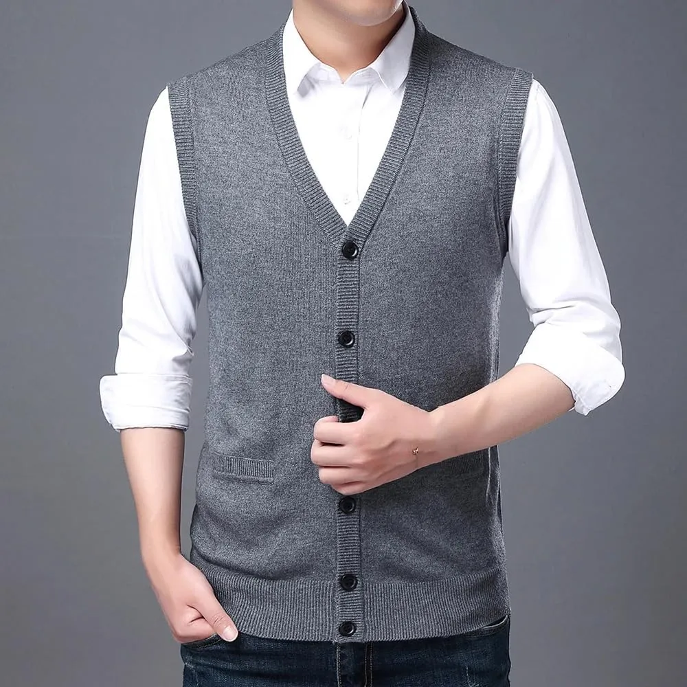 Fall V-Neck Knit Undershirt Men's Single-Breasted Wool Casual Men's Clothing