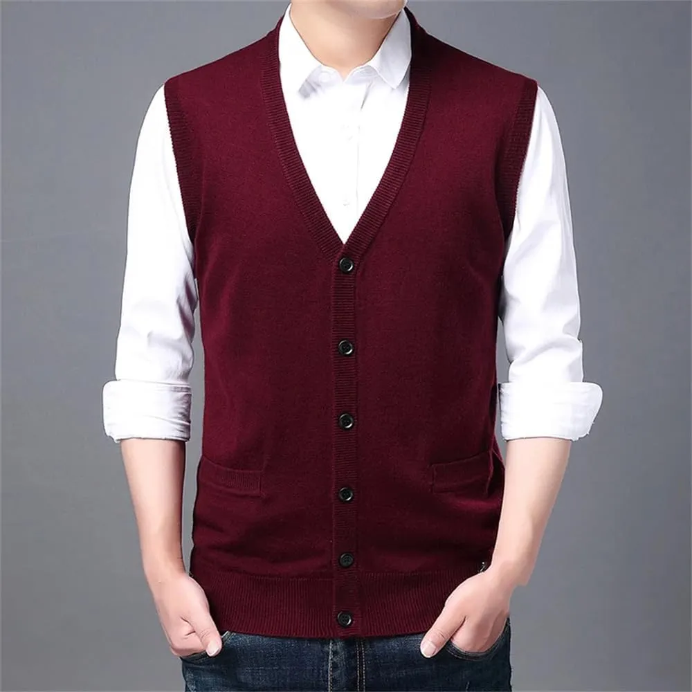 Fall V-Neck Knit Undershirt Men's Single-Breasted Wool Casual Men's Clothing