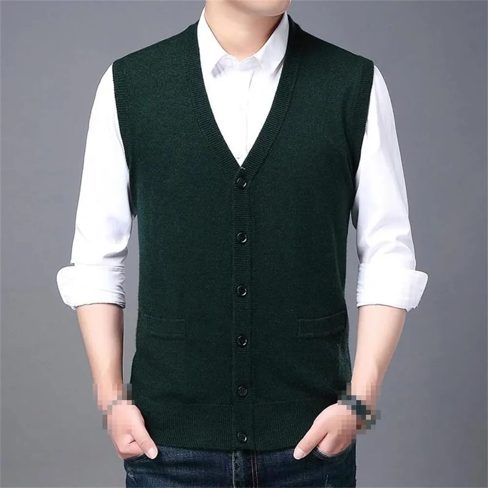 Fall V-Neck Knit Undershirt Men's Single-Breasted Wool Casual Men's Clothing
