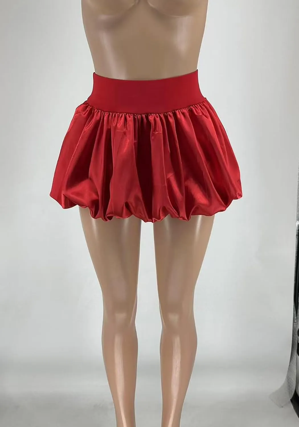 Famnbro Womens Satin Bubble Skirt Y2k Puffy Pleated Ruffle Elastic Waist Cute Summer Mini Skirts