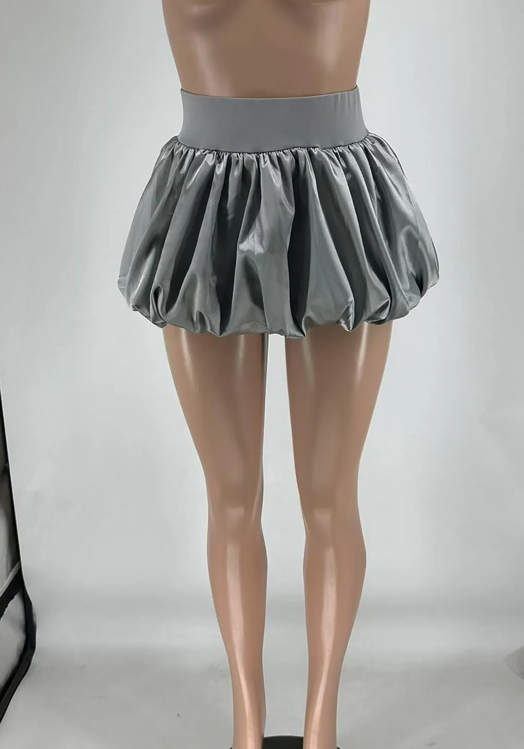 Famnbro Womens Satin Bubble Skirt Y2k Puffy Pleated Ruffle Elastic Waist Cute Summer Mini Skirts