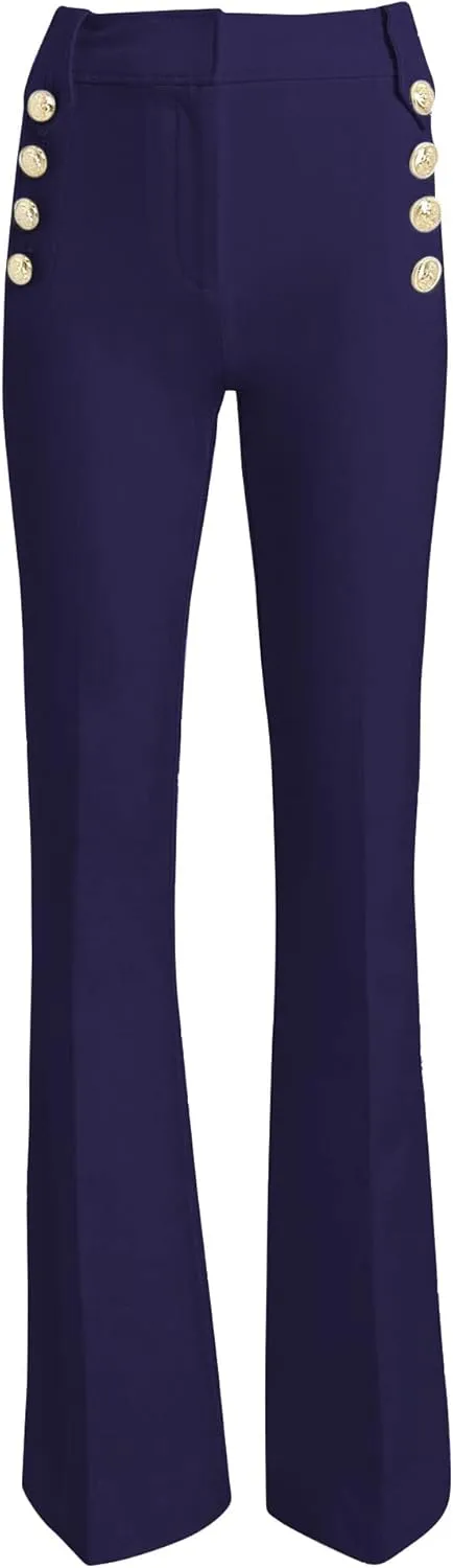 Famulily Womens Classy High Waist Double Breasted Flared Sailor Trousers Pants with Hide Zipper