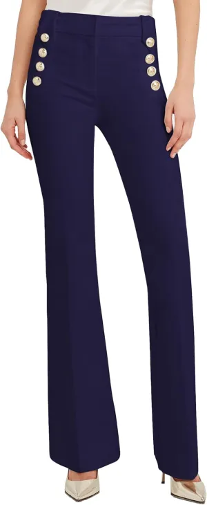 Famulily Womens Classy High Waist Double Breasted Flared Sailor Trousers Pants with Hide Zipper