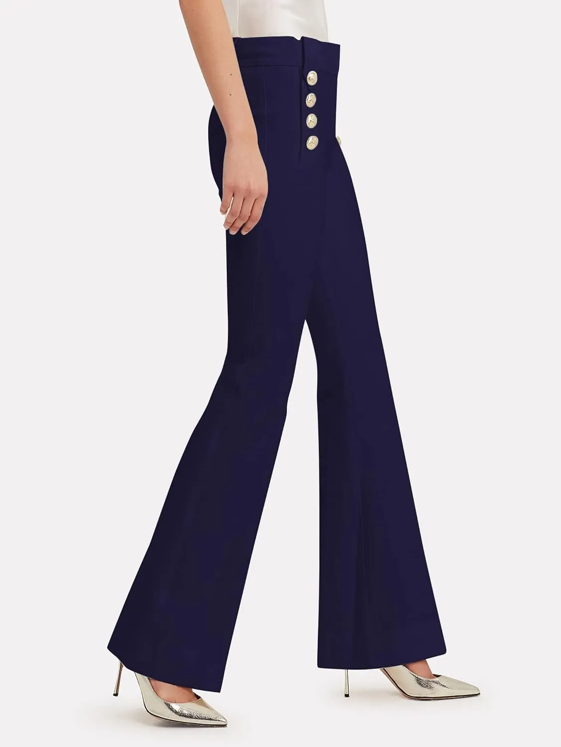 Famulily Womens Classy High Waist Double Breasted Flared Sailor Trousers Pants with Hide Zipper