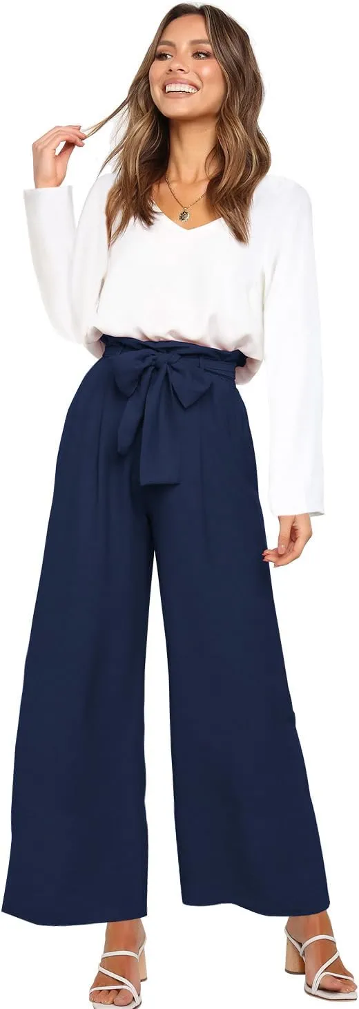 FANCYINN Womens 2 Piece Outfit Set V Neck Long Sleeves Tops High Waisted Paper Bag Pants with Belt