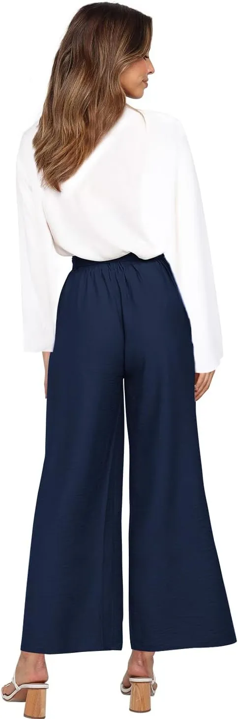 FANCYINN Womens 2 Piece Outfit Set V Neck Long Sleeves Tops High Waisted Paper Bag Pants with Belt