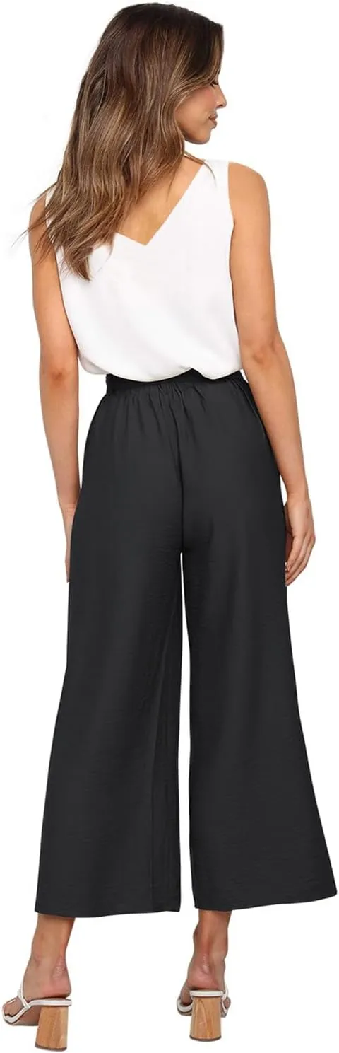 FANCYINN Womens 2 Piece Set V Neck Tank Wide Strap Tops High Waisted Cropped Paper Bag Pants with Belt