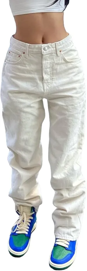 Fanvereka Women Mid-Rise Baggy Jeans Y2K Wide Straight Leg Denim Pants Loose Streetwear Denim Trousers with Side Pockets