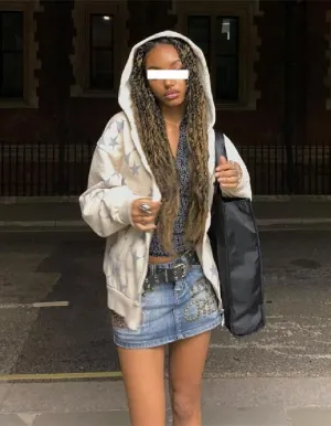 Faretumiya Women Men Rhinestone Hoodie Y2k Graphic Zip Up Unisex Sweatshirt Sparekly Oversized Pullover Jacket Streetwear