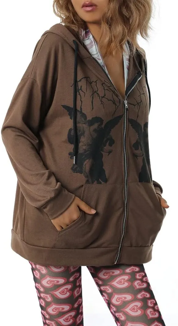 Faretumiya Women Men Rhinestone Hoodie Y2k Graphic Zip Up Unisex Sweatshirt Sparekly Oversized Pullover Jacket Streetwear