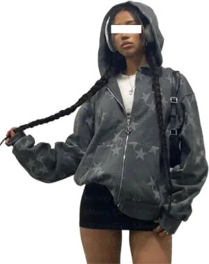 Faretumiya Women Men Rhinestone Hoodie Y2k Graphic Zip Up Unisex Sweatshirt Sparekly Oversized Pullover Jacket Streetwear