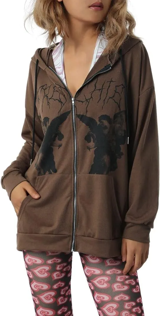 Faretumiya Women Men Rhinestone Hoodie Y2k Graphic Zip Up Unisex Sweatshirt Sparekly Oversized Pullover Jacket Streetwear