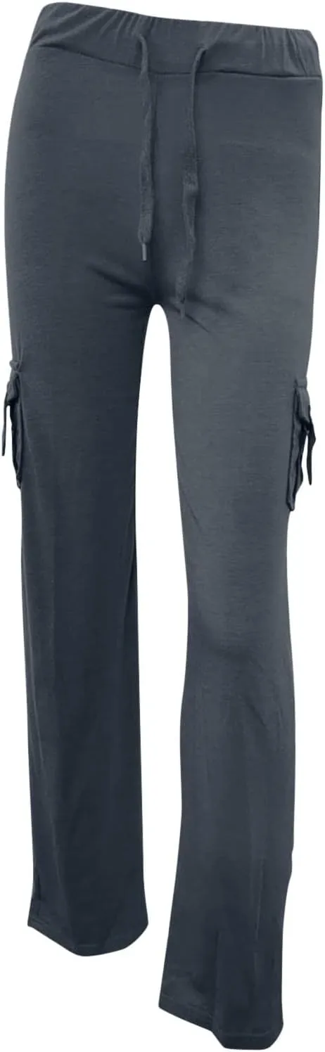 fartey Cargo Pants Women Drawstring High Waist Wide Leg Yoga Pants Baggy Bootcut Workout Gym Trousers with Button Pockets