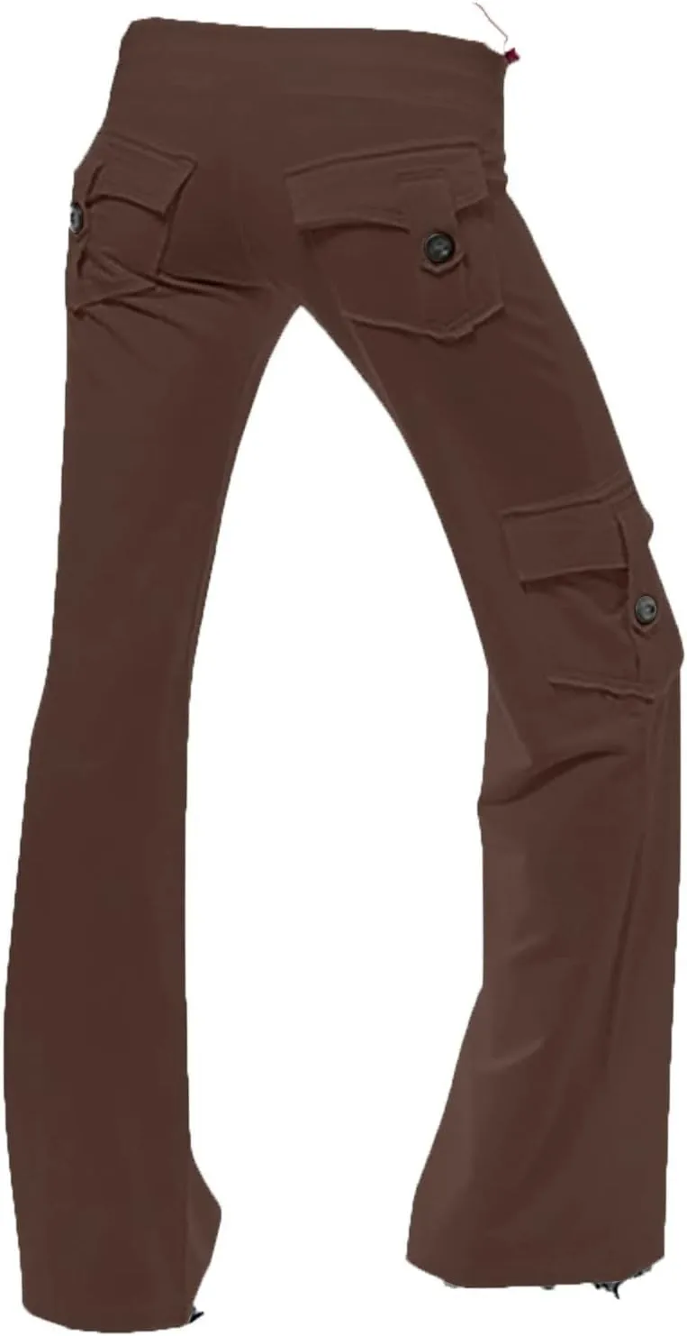 fartey Cargo Pants Women Drawstring High Waist Wide Leg Yoga Pants Baggy Bootcut Workout Gym Trousers with Button Pockets
