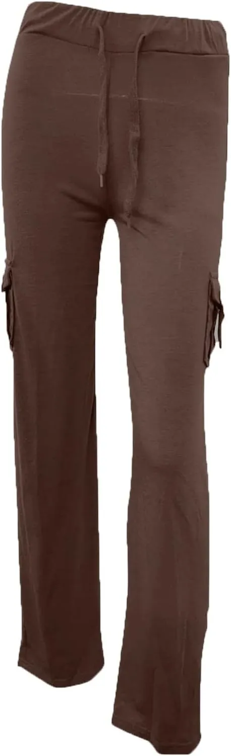fartey Cargo Pants Women Drawstring High Waist Wide Leg Yoga Pants Baggy Bootcut Workout Gym Trousers with Button Pockets