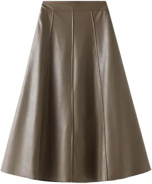 Fashion Skirts for Women 2024 Trendy Leather Skirt Women's High Waist Slimming Wide Swing Umbrella Skirt