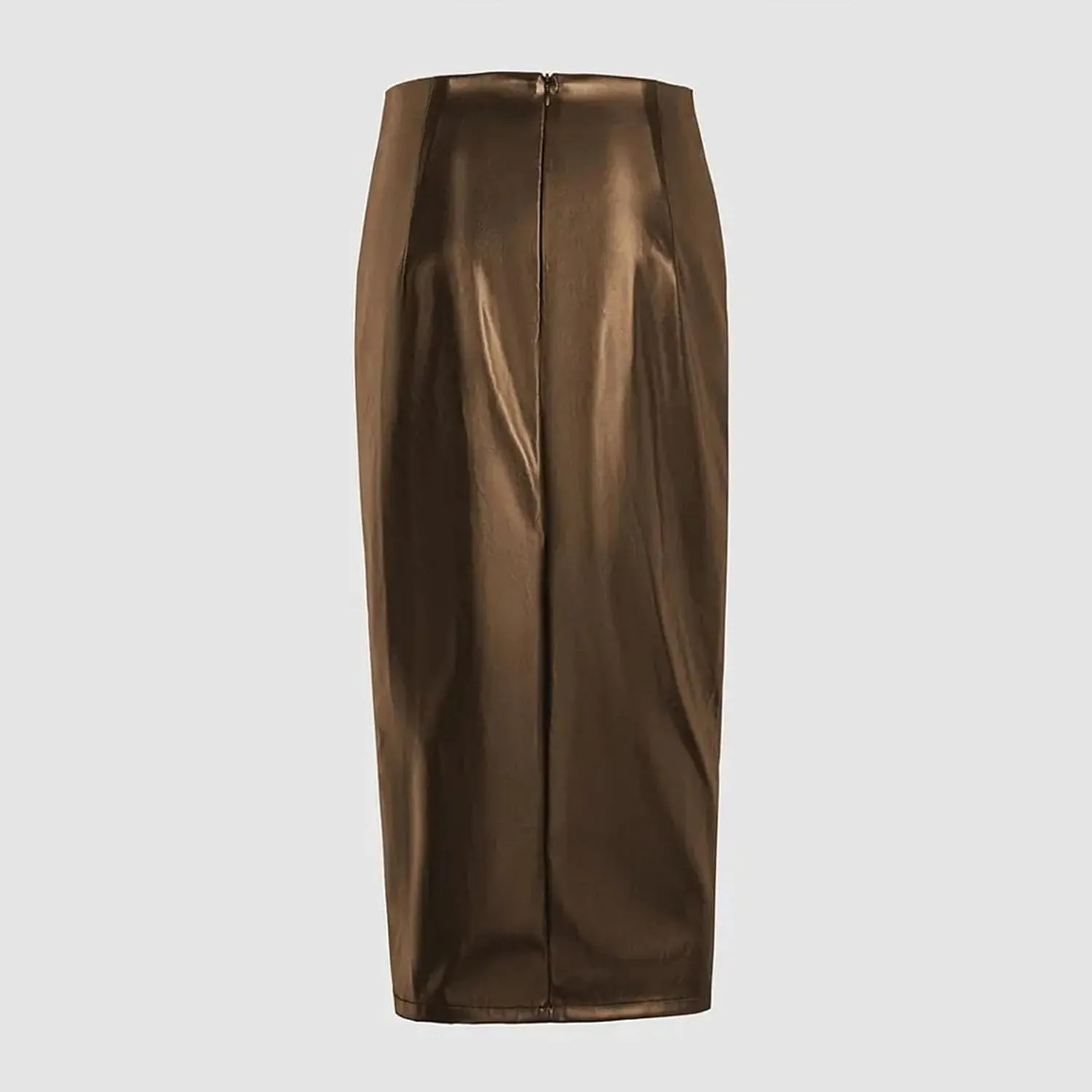 Faux Leather Pencil Skirt High Waist Split Lady's Half Body Midi Hip Skirt Wear to Work Ruched Wrap Skirts for Women