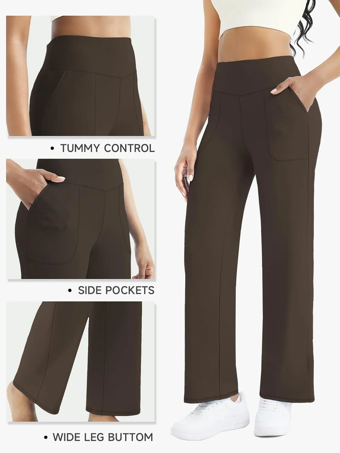 FireSwan Wide Leg Yoga Pants Women Stretch Dress Lounge Pants with Pockets High Waisted Loose Casual Trousers