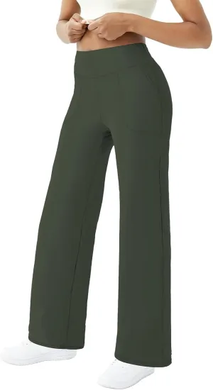 FireSwan Wide Leg Yoga Pants Women Stretch Dress Lounge Pants with Pockets High Waisted Loose Casual Trousers