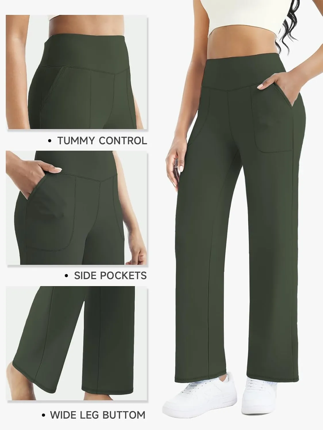 FireSwan Wide Leg Yoga Pants Women Stretch Dress Lounge Pants with Pockets High Waisted Loose Casual Trousers