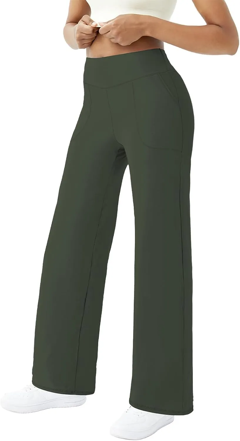 FireSwan Wide Leg Yoga Pants Women Stretch Dress Lounge Pants with Pockets High Waisted Loose Casual Trousers
