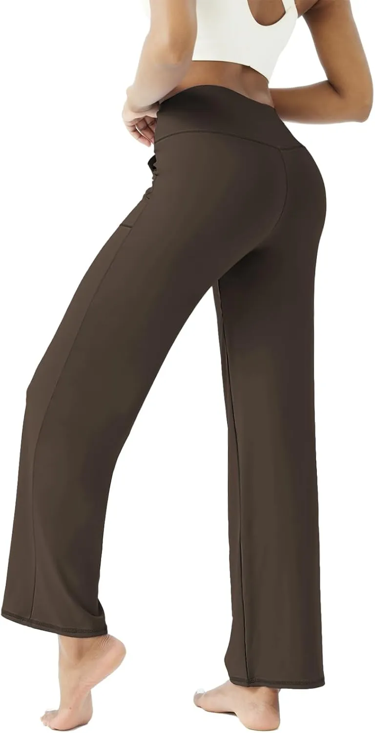 FireSwan Wide Leg Yoga Pants Women Stretch Dress Lounge Pants with Pockets High Waisted Loose Casual Trousers