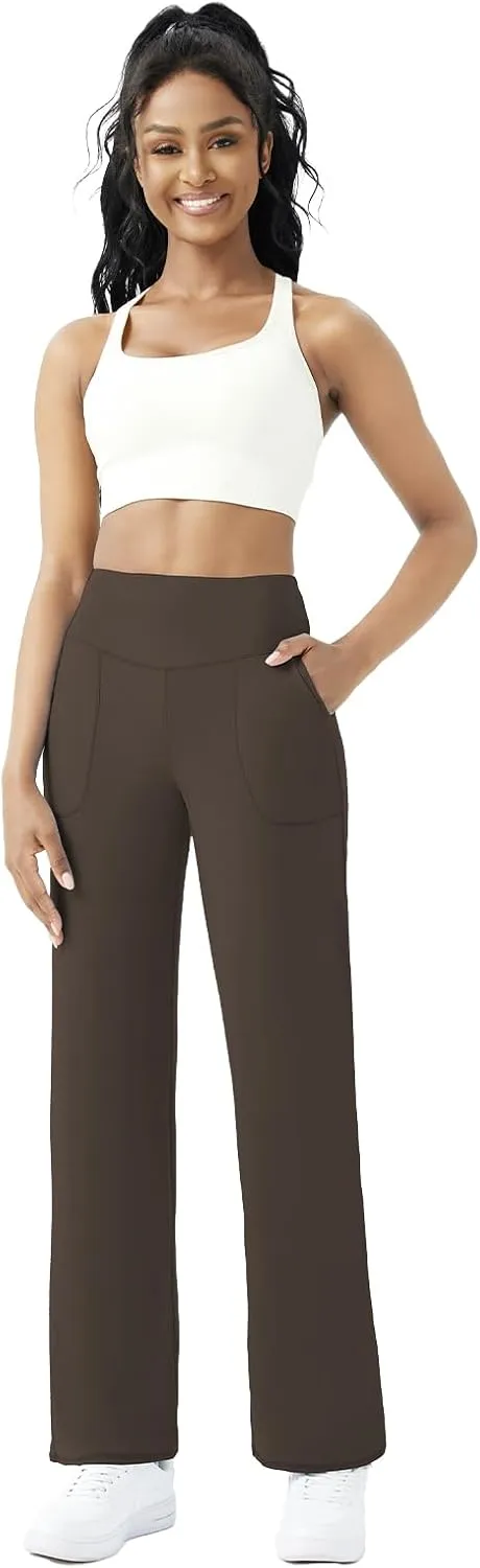 FireSwan Wide Leg Yoga Pants Women Stretch Dress Lounge Pants with Pockets High Waisted Loose Casual Trousers